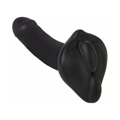 Black silicone BumpHer sleeve with double-bump design for enhanced strap-on comfort and stimulation.