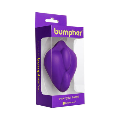 Purple BumpHer silicone sleeve by Banana Pants in branded packaging, designed to enhance strap-on comfort and stimulation.