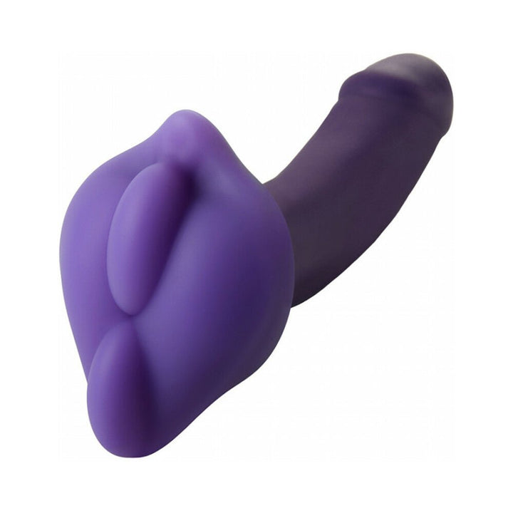 Purple silicone BumpHer sleeve with dual bumps designed to enhance strap-on pleasure and comfort.