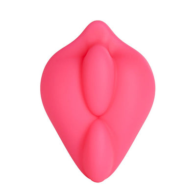 Sweet pink silicone BumpHer sleeve with double-bump design for enhanced strap-on comfort and stimulation.