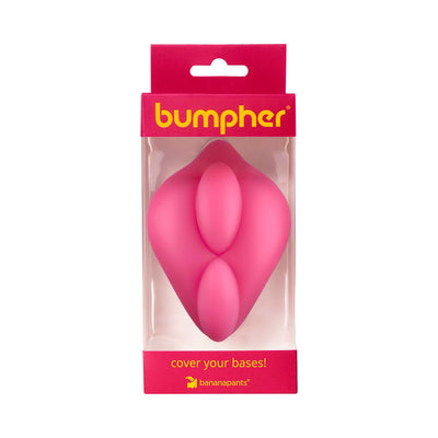 BumpHer Sweet Pink silicone sleeve by Banana Pants in packaging with bold yellow logo and tagline cover your bases