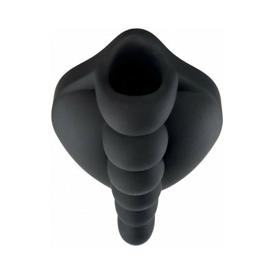 Black silicone Honeybunch grind pad with contoured nubs and hollow center for bullet vibe insertion.