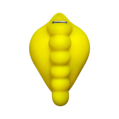 Bright yellow silicone Honeybunch grip with textured nubs and slot for bullet vibrator attachment.