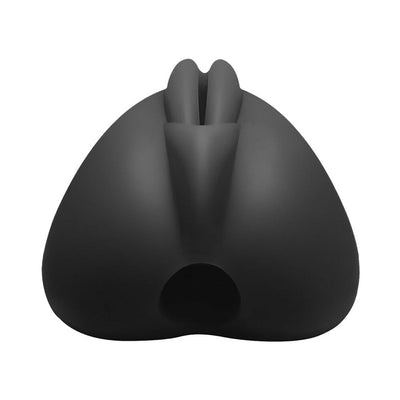 Black silicone Lippi cushion with textured lips and cavity for bullet vibe or manual stimulation.