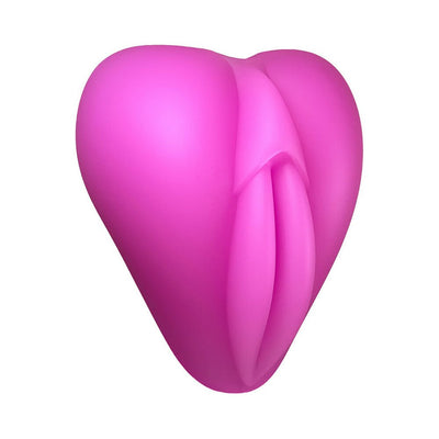 Hot pink silicone Lippi cushion with plump lips and slit for stimulation and support.