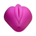 Hot pink silicone Lippi cushion with plump lips and a slit, designed for base stimulation and compatible with bullet vibes.