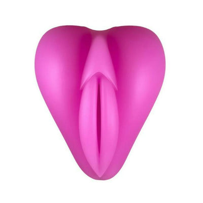 Hot pink silicone Lippi stimulator with plump lips and a cavity for bullet vibe or finger use.