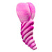 Pink and white swirl silicone grinder toy with a ribbed, curved design and a heart-shaped cushion top.