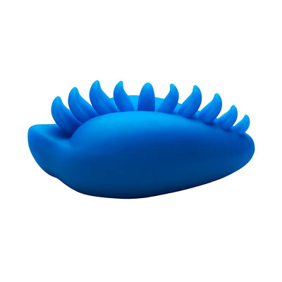 Blue silicone dildo base cover with soft, curved textured tips for enhanced stimulation and secure fit.