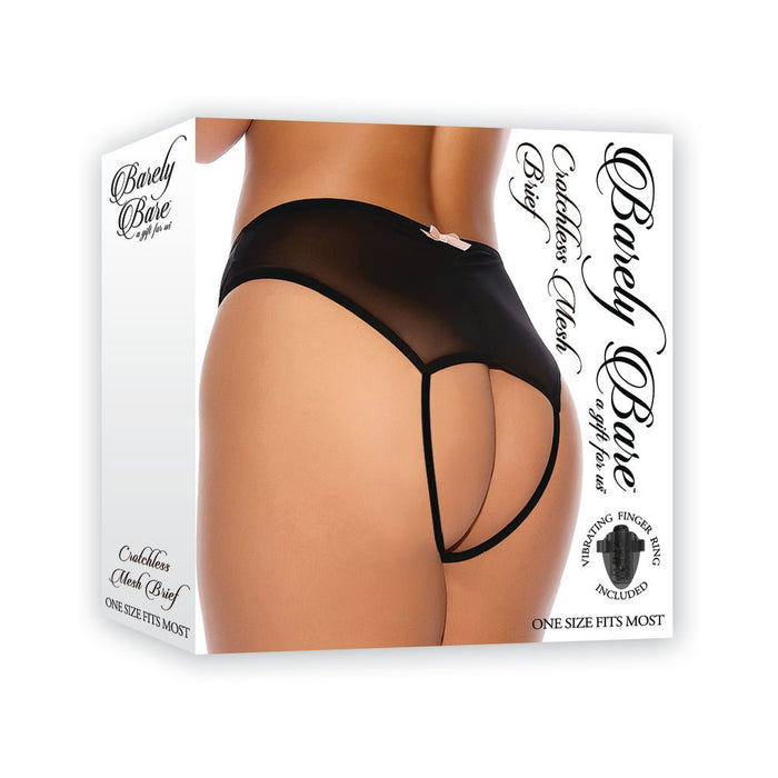 Barely Bare Crotchless Mesh Brief With Vibrating Finger Ring Black O/s - SexToy.com