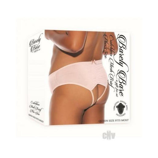 Barely Bare Crotchless Mesh Brief With Vibrating Finger Ring Peach Queen Size | SexToy.com