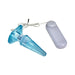 Blue tapered anal pleaser with wired multi-speed remote control on white background.