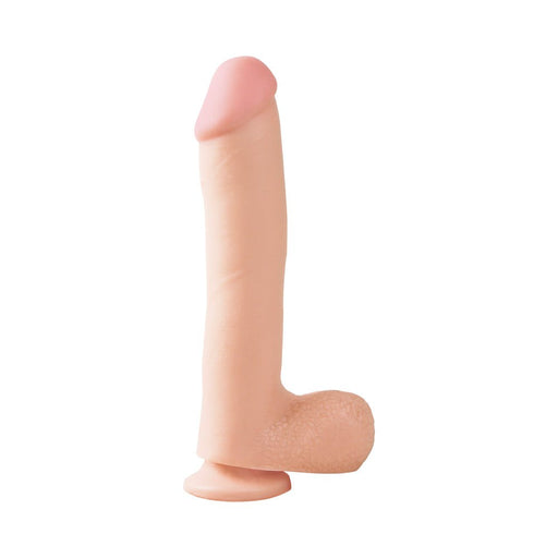 Realistic brown silicone dildo with suction base and detailed texture on a white background.
