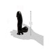 Black 6.5 inch realistic dildo with suction cup shown on hand for size reference.