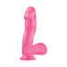 Pink flexible dildo with suction cup base, designed for hands-free use and versatile positioning.