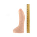 Realistic flesh-toned adult toy with textured base standing next to a wooden ruler showing 10-inch length.