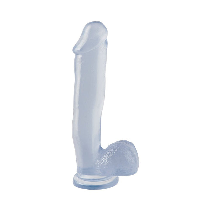 Clear 12-inch phthalate-free rubber dong with suction cup base and textured detail.