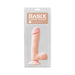 Basix Rubber Works 7.5-inch beige realistic dildo with suction cup in clear retail packaging.