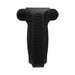 Black ergonomic silicone vibrating sleeve with textured grip and adjustable control dial.