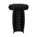Black ergonomic silicone vibrating sleeve with textured interior and attached bullet vibrator.