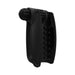 Black ergonomic silicone vibrating sleeve with textured interior and external grip handle.