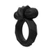 Black textured silicone vibrating ring with adjustable bullet and power button on top, designed for intimate use.