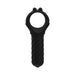 Black silicone vibrating ring with textured grip and dual nodules for targeted stimulation.