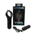 Bathmate Vibe Edge vibrating ring with USB charger and bullet vibrator next to product packaging.