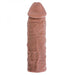 Brown realistic textured girth enhancing extension sleeve for men, 8 inches long, made of body-safe TPR material.