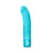 Sleek blue curved vibrator with a smooth finish and metallic base, designed for targeted G-spot stimulation.