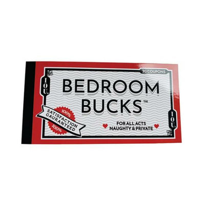 Bedroom Bucks 30 coupon book with playful IOUs for intimate and private acts, featuring a red and white cover design.