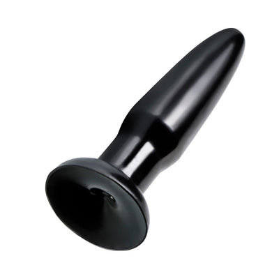 Black tapered beginner's butt plug with a wide base, made from smooth, body-safe jelly material.