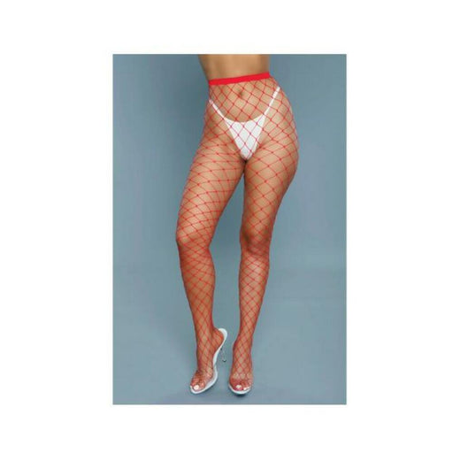 Bewicked Oversized Fishnet Pantyhose Red O/s - SexToy.com