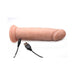 Realistic 7-inch silicone dildo with suction base and USB charging cable connected for remote-controlled vibration.