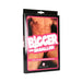 Packaging of Bigger Or Smaller Penis Card Game featuring a muscular male torso and bold white and pink text on black background.