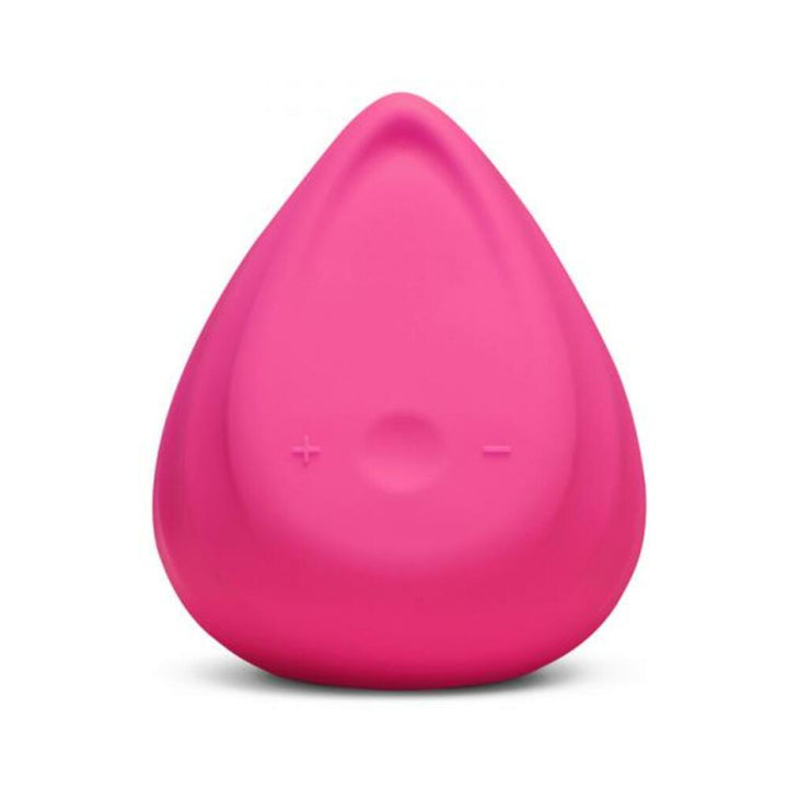 Compact rose berry pink Biird Evii personal massager with plus and minus buttons on smooth silicone surface.