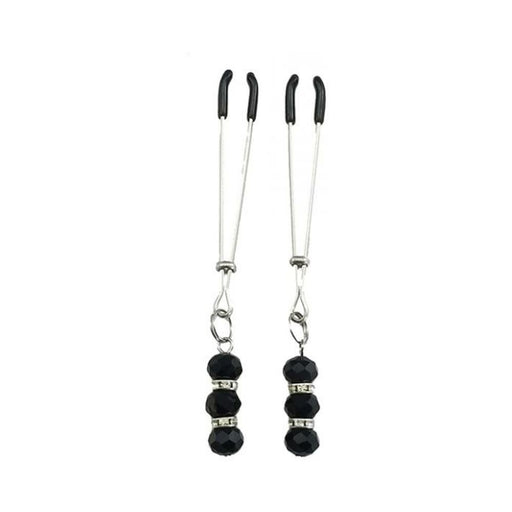 Bijoux De Nip Tweezer Nipple Clamp W/black & Crystal Beads - Chrome - SexToy.com