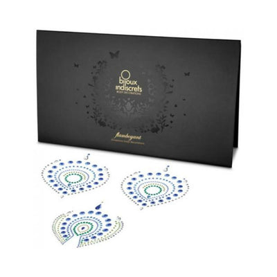 Bijoux Indiscrets Flamboyant blue and green crystal body tattoos with elegant black packaging.