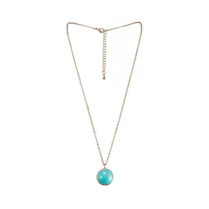 Delicate gold chain necklace with a round turquoise gemstone pendant representing the Aquarius zodiac sign.