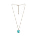 Delicate gold chain necklace with a round turquoise gemstone pendant representing the Aquarius zodiac sign.