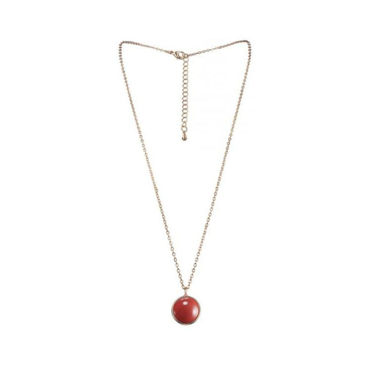 Gold chain necklace with a round red jasper gemstone pendant for Aries zodiac sign.