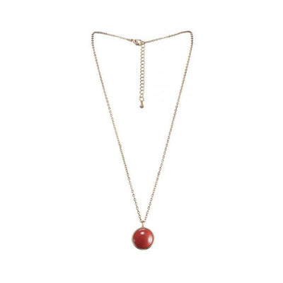 Gold chain necklace with a round red jasper gemstone pendant for Aries zodiac sign.