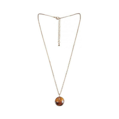 Gold chain necklace with a round Tiger Eye gemstone pendant for Gemini zodiac sign.