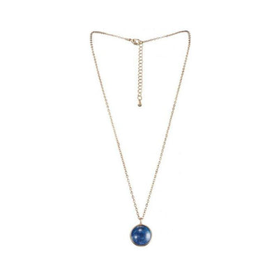Delicate gold chain necklace with a round deep blue Lapis Lazuli pendant for Sagittarius zodiac sign.