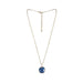 Delicate gold chain necklace with a round deep blue Lapis Lazuli pendant for Sagittarius zodiac sign.