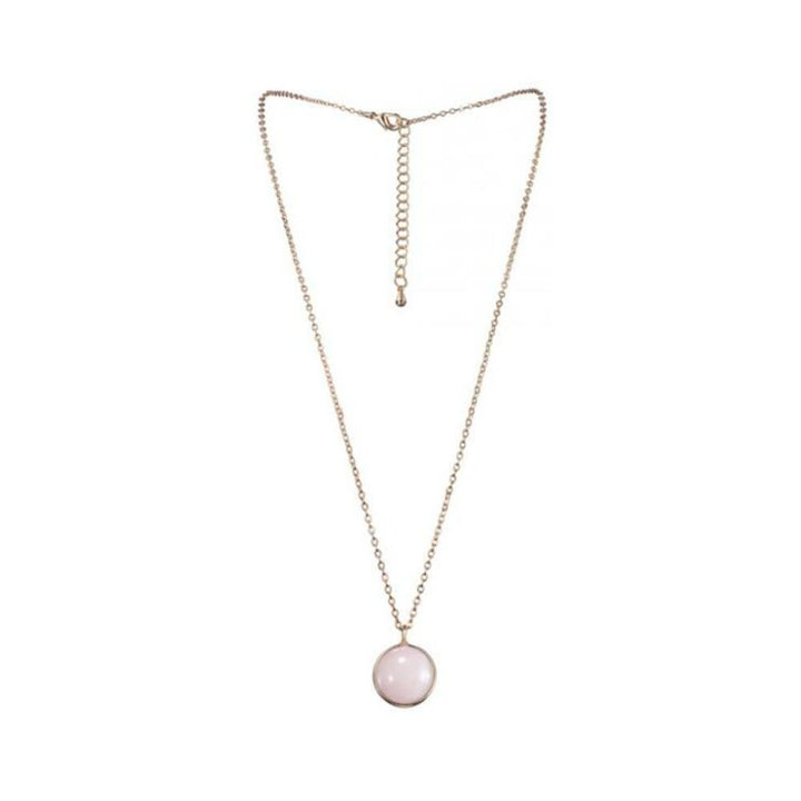 Delicate gold chain necklace with a round rose quartz pendant, part of the Taurus Zodiac Horoscope Kit by Bijoux Indiscrets.