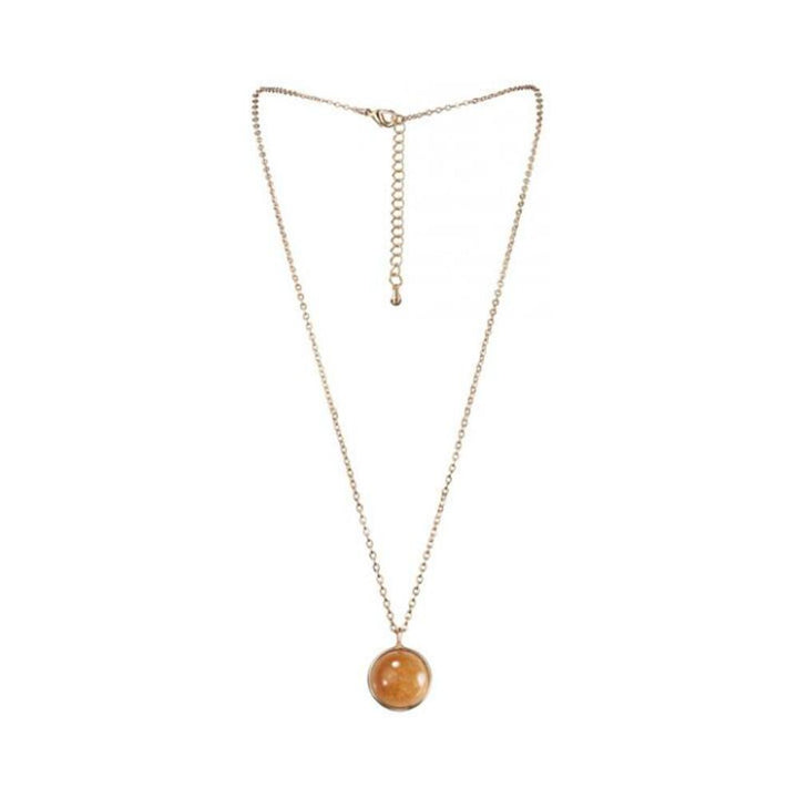 Gold chain necklace with round citrine gemstone pendant, part of Bijoux Indiscrets Virgo Horoscope Kit.