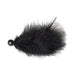 Black marabou feather tickler with a small round handle for gentle sensory play.