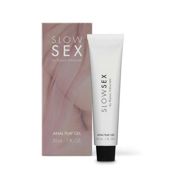 Bijoux Indiscrets Slow Sex Anal Play Gel 30ml tube with soft pink and beige packaging for intimate comfort and hydration.