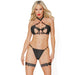 Black Label Bra, G-string & Leg Garters With Adjustable Choker With Hook Closure Black/rose Gold Os - SexToy.com